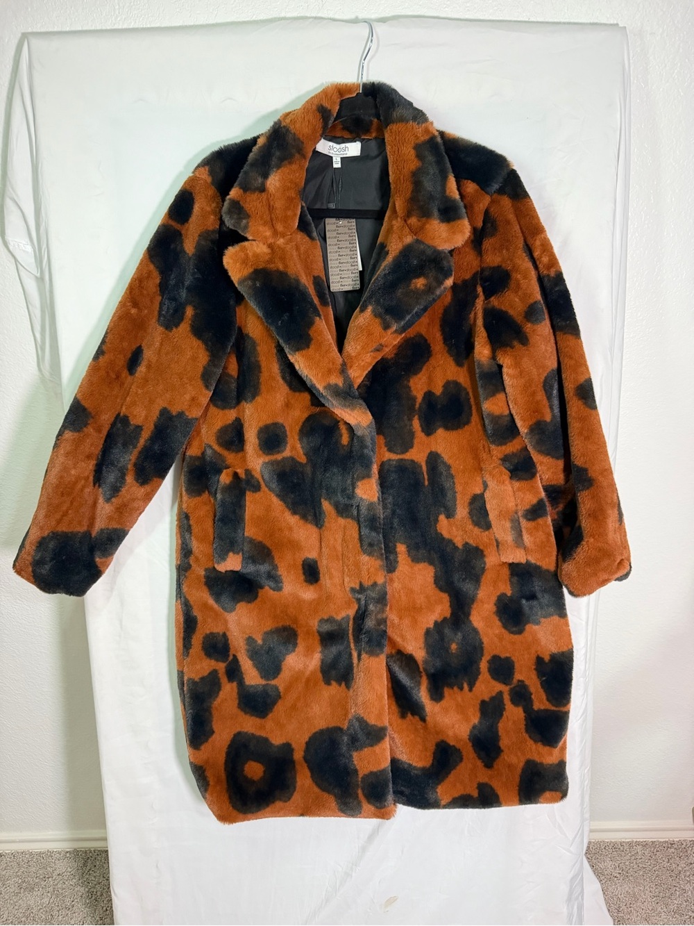 Stoosh Rust and Black Leopard Faux Fur Teddy Coat